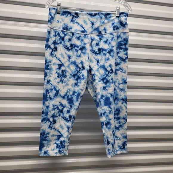 Core IO Pants - Core IO Women's Athletic Leggings, Blue/ White Watercolor, Large